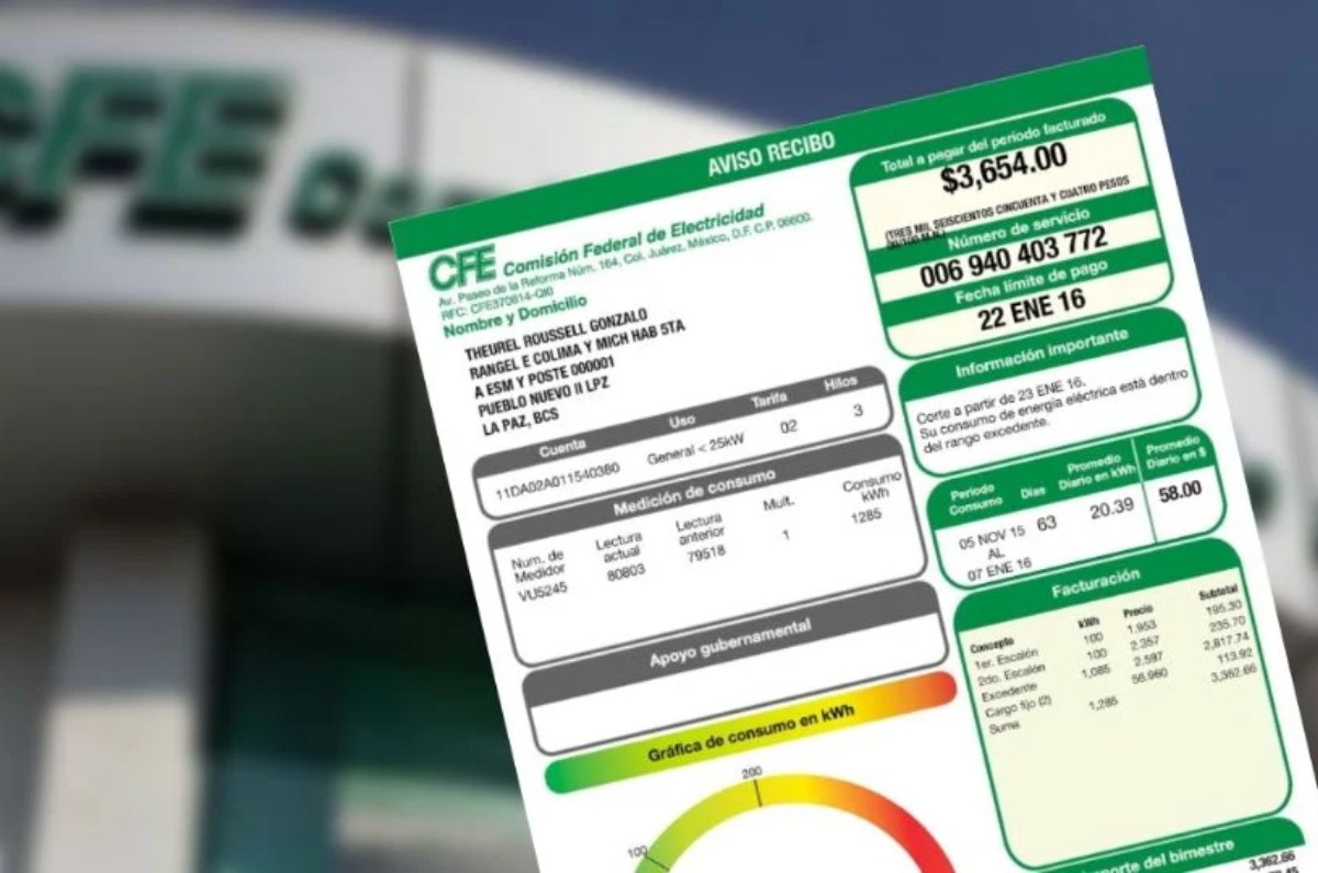 sube precio del recibo de luz cfe
