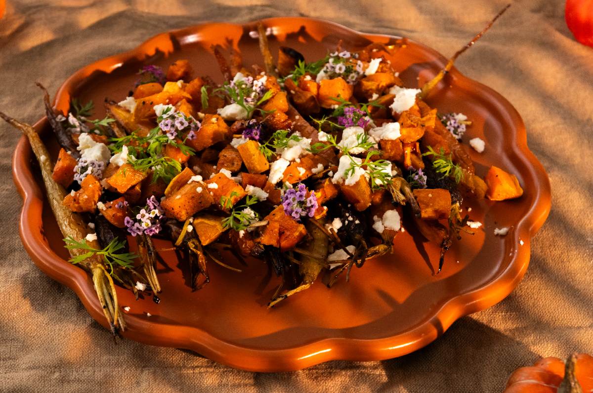 camote y zanahorias rostizadas