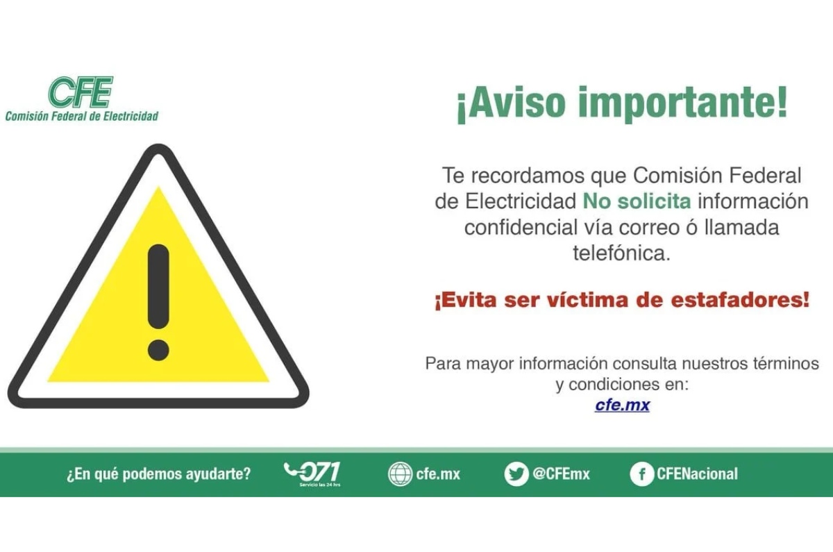 advertencia cfe de extorsiones