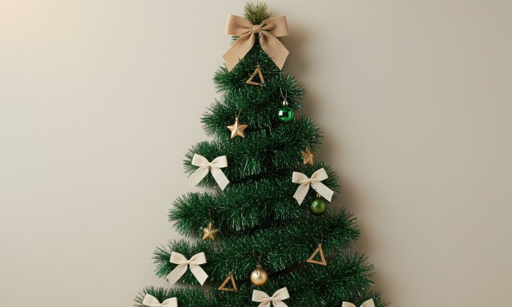 Árbol de Navidad con guirnaldas en la pared