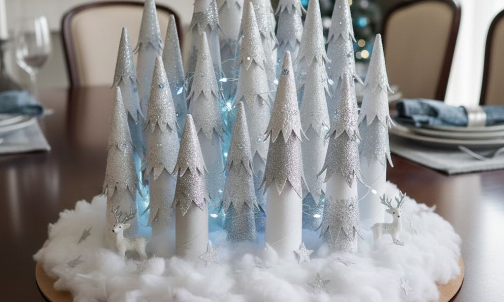 Bosque navideño con tubos de cartón