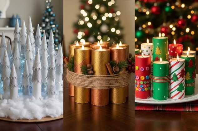 3 ideas creativas para hacer tu propio centro de mesa navideño con tubos de cartón