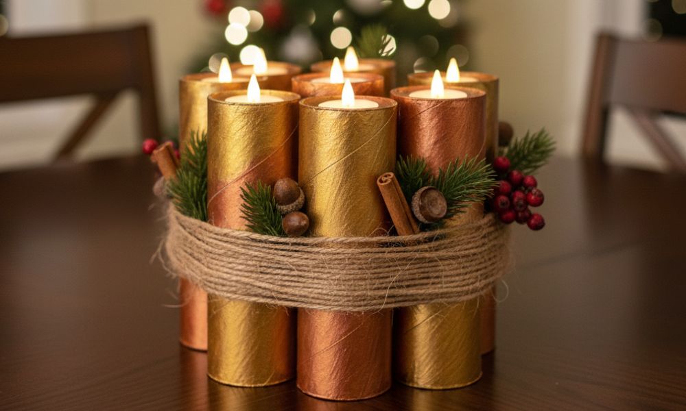 Portavelas con tubos de cartón