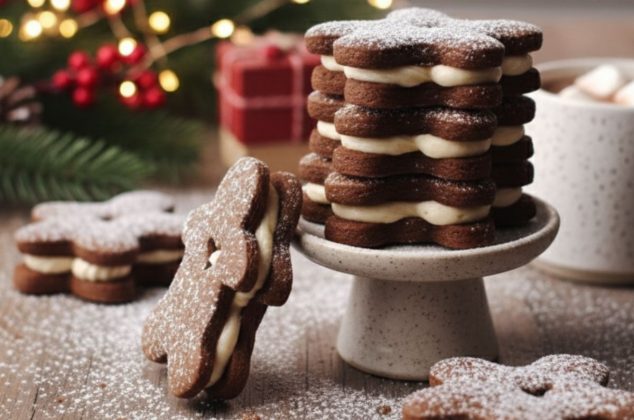 Receta rendidora de galletas de jengibre tipo sándwich con relleno de queso crema
