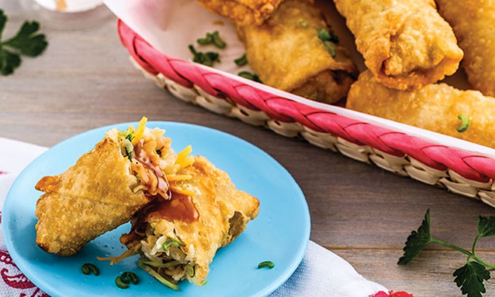 Receta de rollitos primavera de pescado con aderezo de naranja