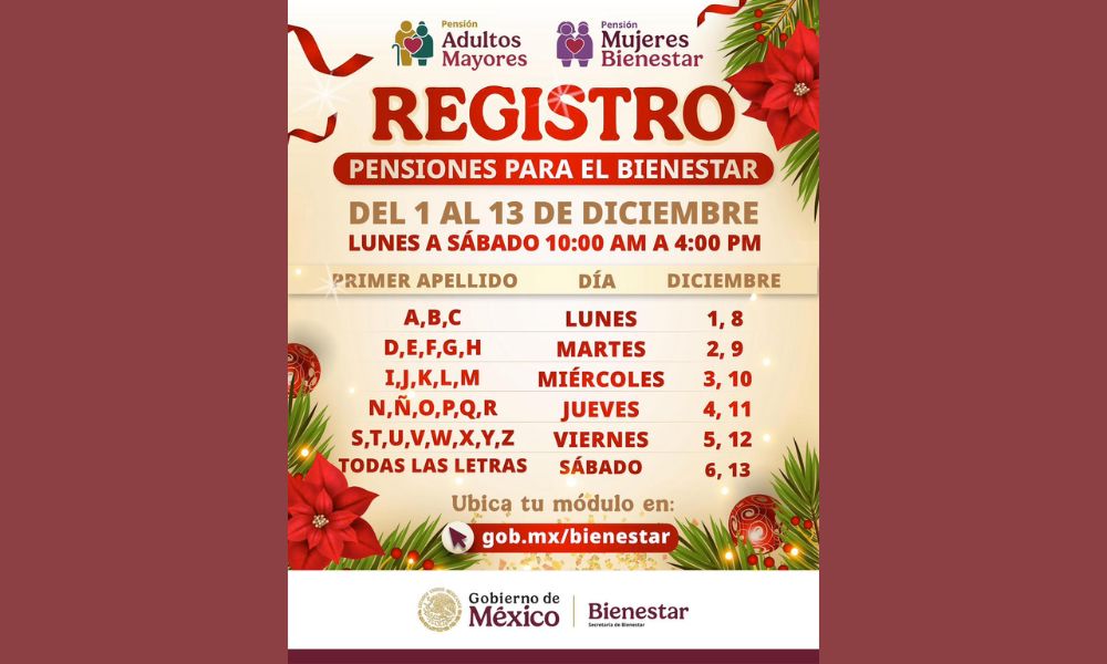 Calendario pensión bienestar diciembre 2025