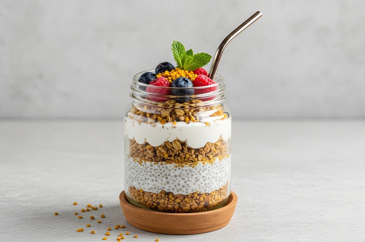 Desayuno de yogurt natural y frescas picadas