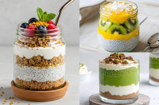 Desayunos en frascos de vidrio para llevar al trabajo o la escuela