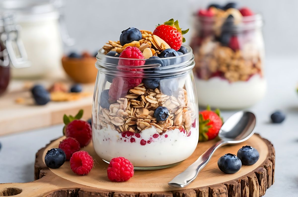 Ensalada de frutas con crumble de avena
