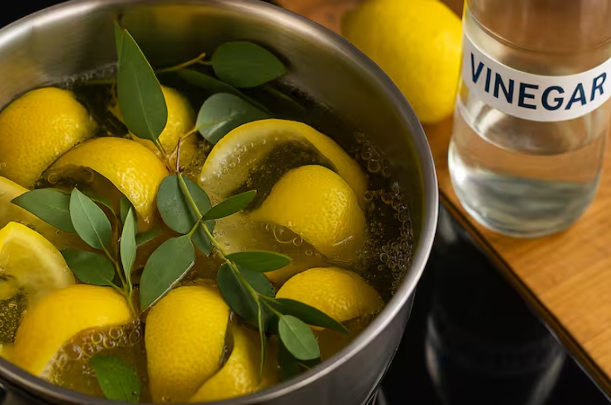 Hervir cáscara de limón, eucalipto y vinagre