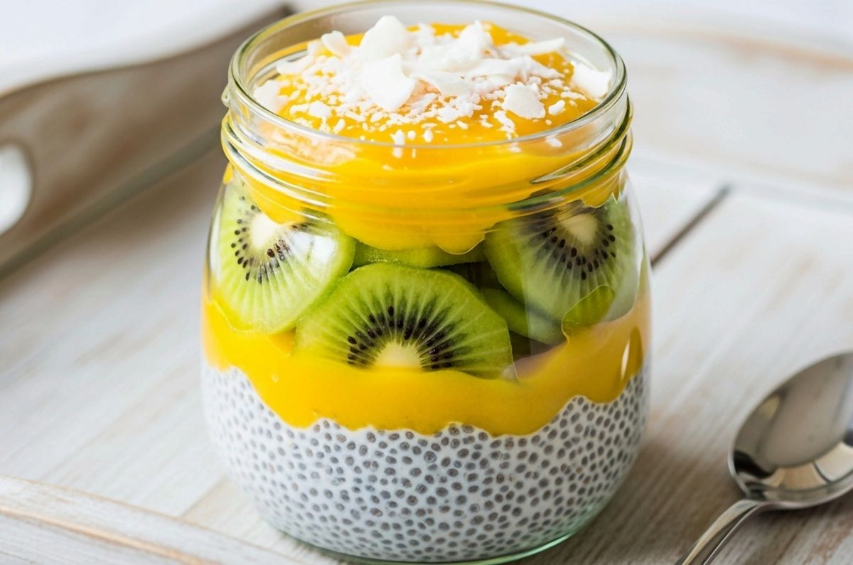 Pudín de chía con leche de coco y kiwi