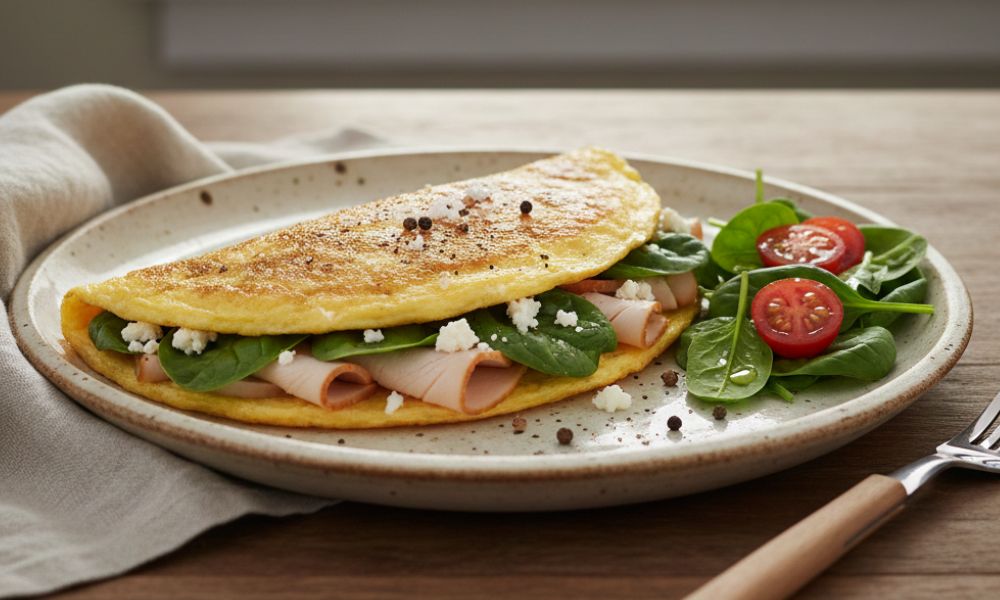 Cómo preparar omelette de espinacas y pechuga de pavo