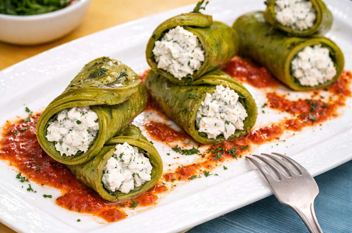 Nopales asados rellenos de requesón