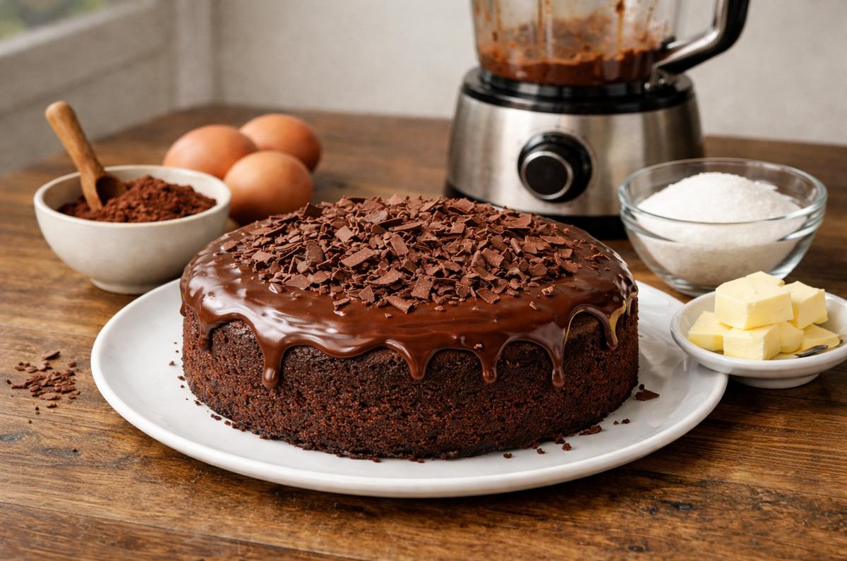 Pastel de chocolate en licuadora