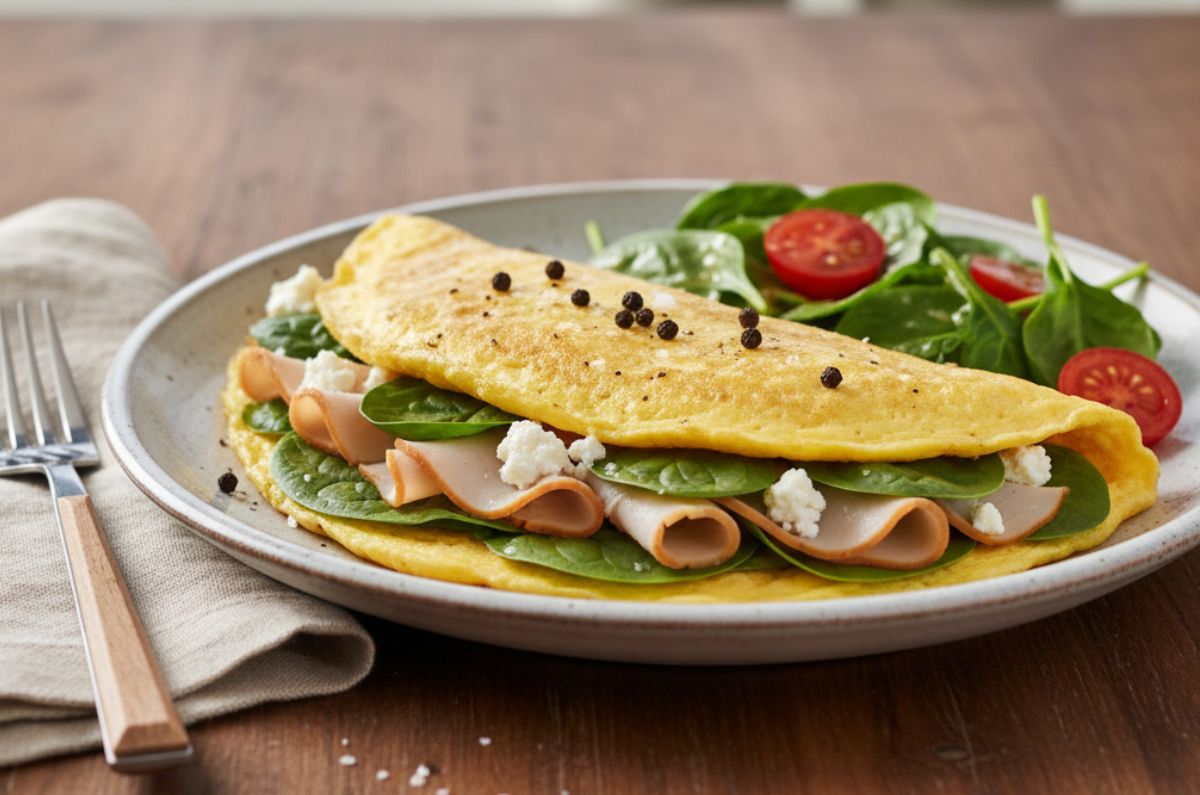 Receta de omelette de espinacas y pechuga de pavo