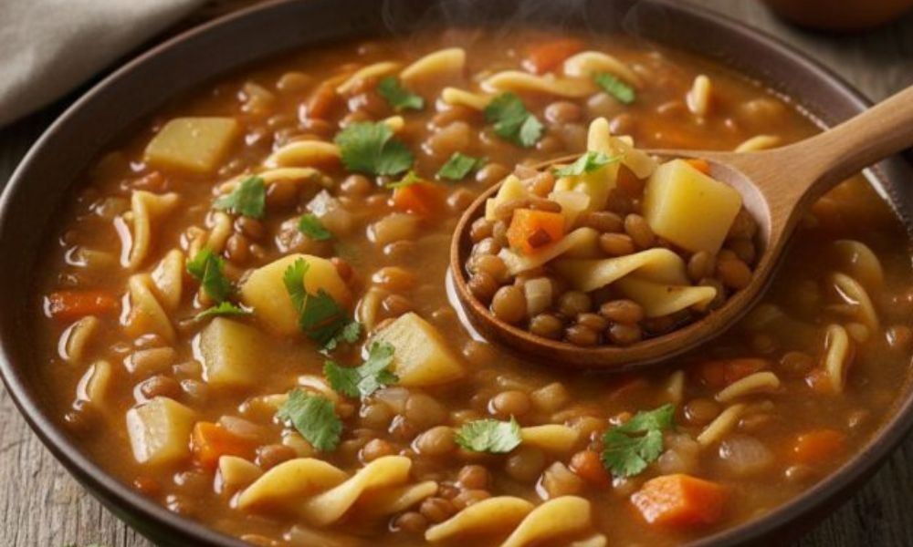 Receta de sopa de lentejas con fideos