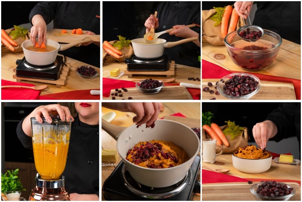 Receta de puré de zanahoria con arándanos deshidratyados en cena romántica