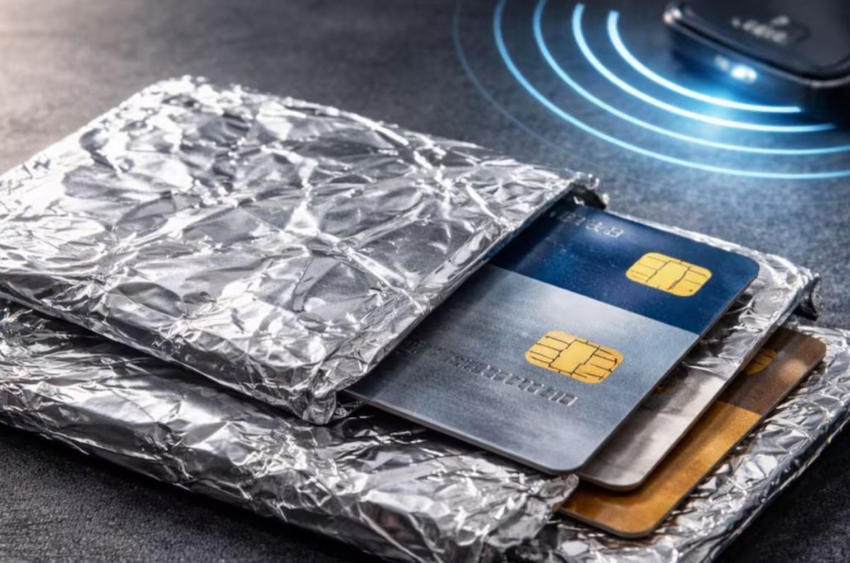 envolver tarjetas de crédito con papel aluminio 
