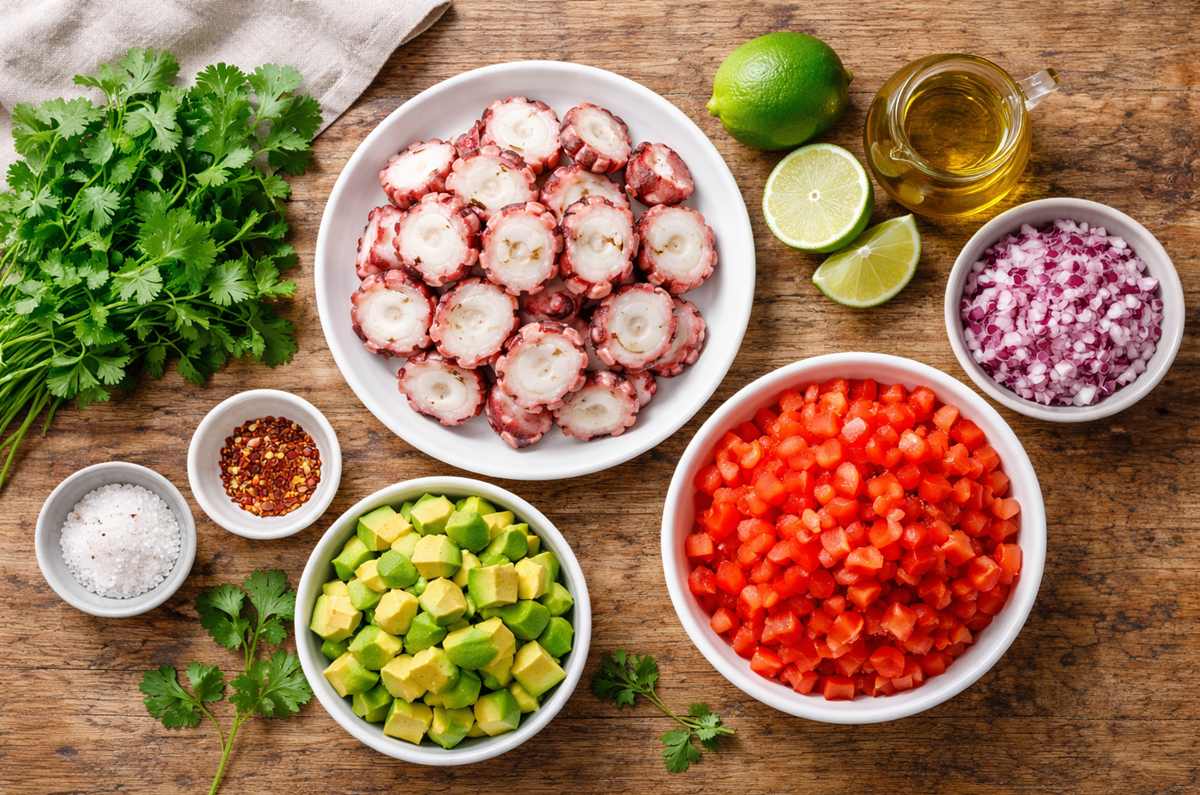 Ensalada fácil de pulpo y aguacate
