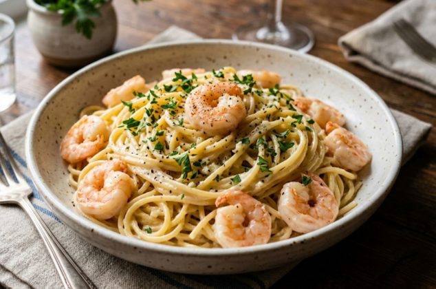 Receta de pasta con camarones en salsa de queso ¡en menos de 40 minutos!