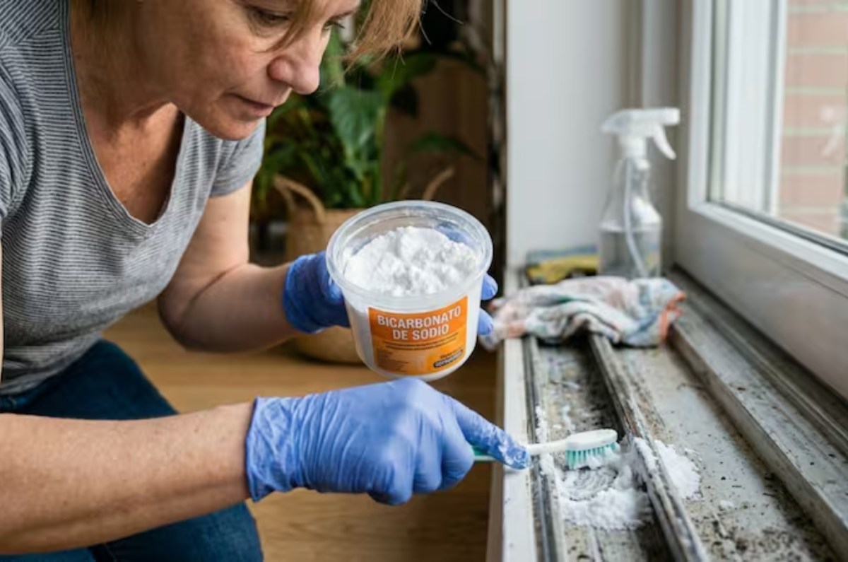 poner bicarbonato en los rieles de las ventanas 