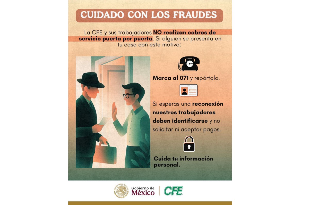 CFE alerta sobre fraudes casa por casa 