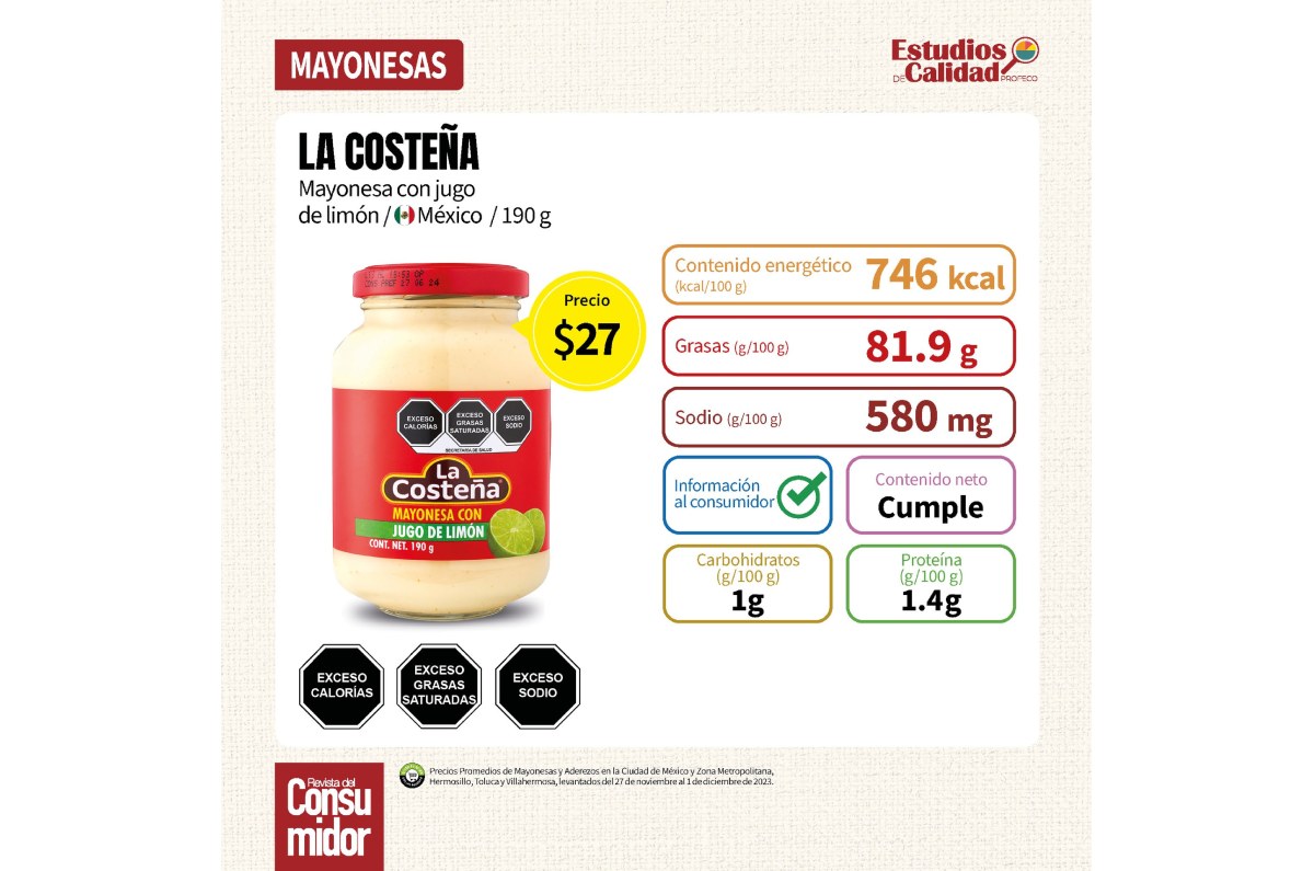 mejor mayonesa según Profeco