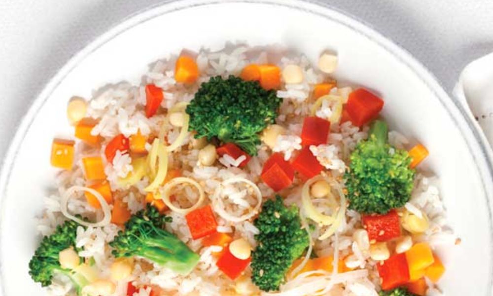 Receta de arroz al vapor con brócoli y zanahoria