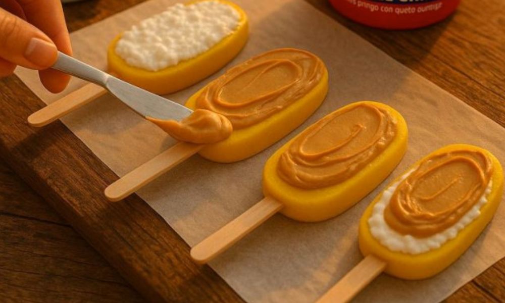 Receta de paletas de mango con cottage griego y chocolate