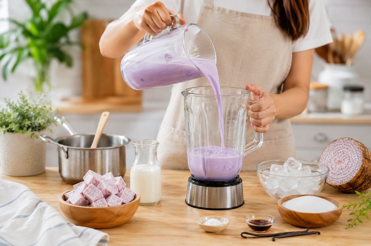 Agua de taro casera, cremosa y con un sabor único