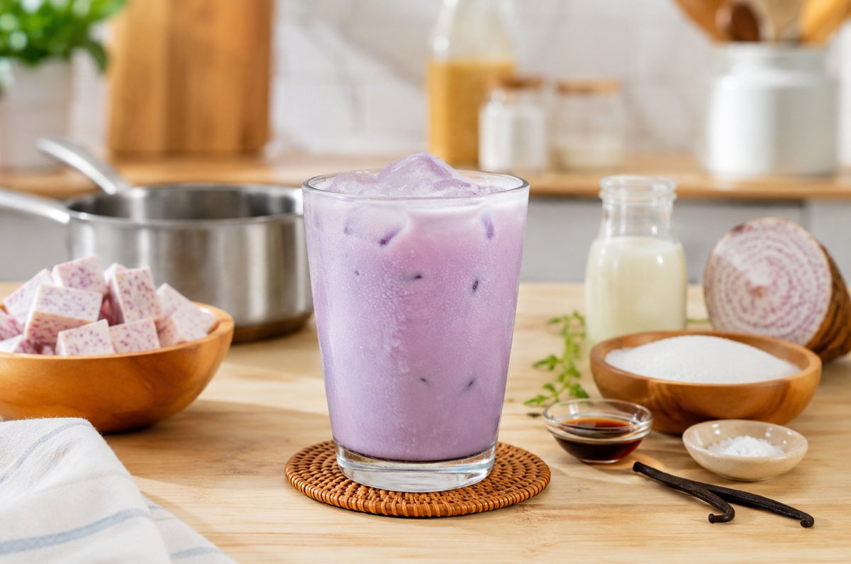 Una deliciosa agua de taro, suave, dulce y refrescante