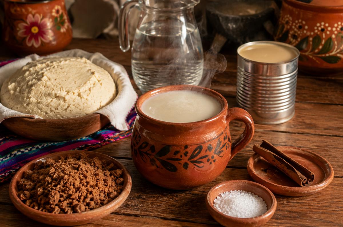 Atole de piloncillo calientito y delicioso.