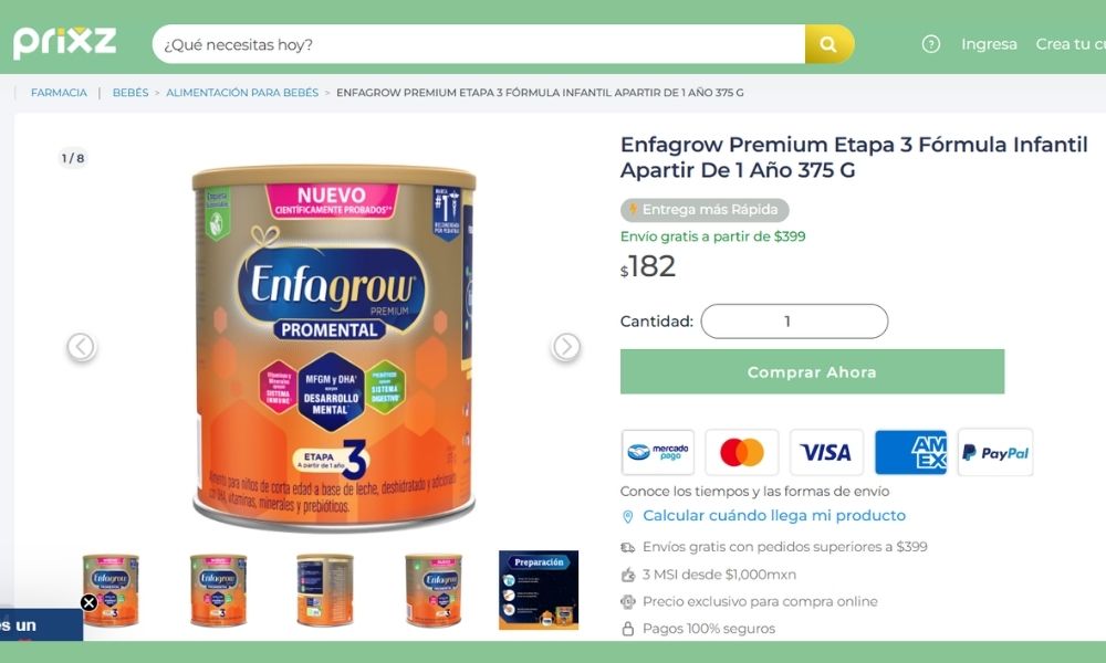 Fórmula Enfagrow Profeco