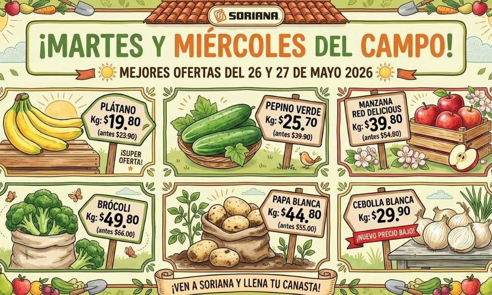 Frutas y verduras Martes y Miércoles del Campo en Soriana 26 y 27 de mayo