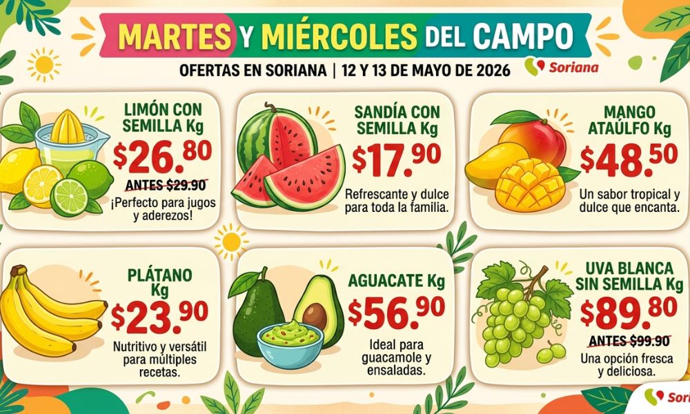Ofertas de Martes y Miércoles del Campo en Soriana frutas y verduras