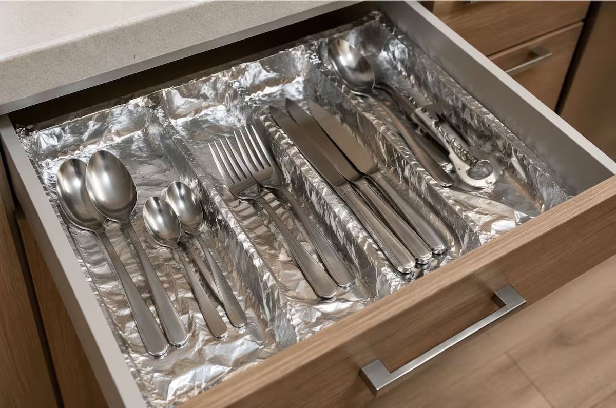 beneficios de poner papel de aluminio en los cajones de la cocina