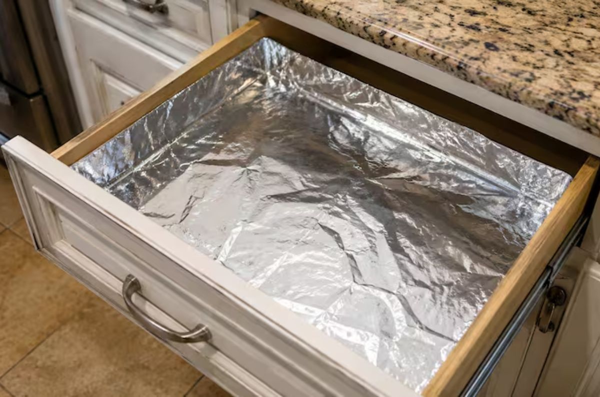 beneficios de poner papel de aluminio en los cajones de la cocina