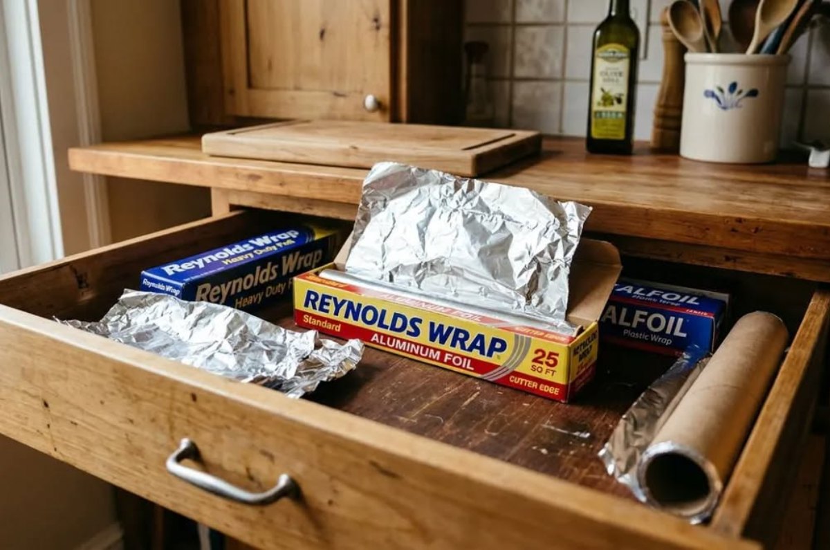 poner papel de aluminio en los cajones de la cocina