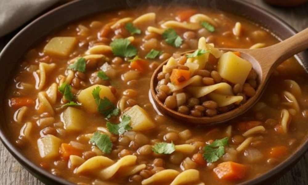 Receta de sopa de lentejas con fideos