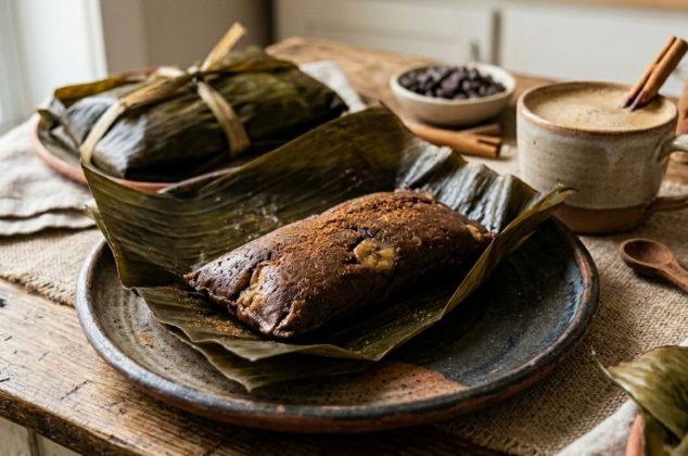 Receta de tamal de plátano con chocolate para preparar en 8 pasos