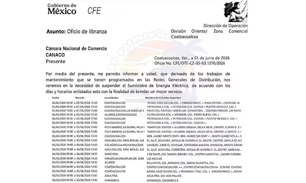 Comunicado oficial de apagón de CFE en Veracruz