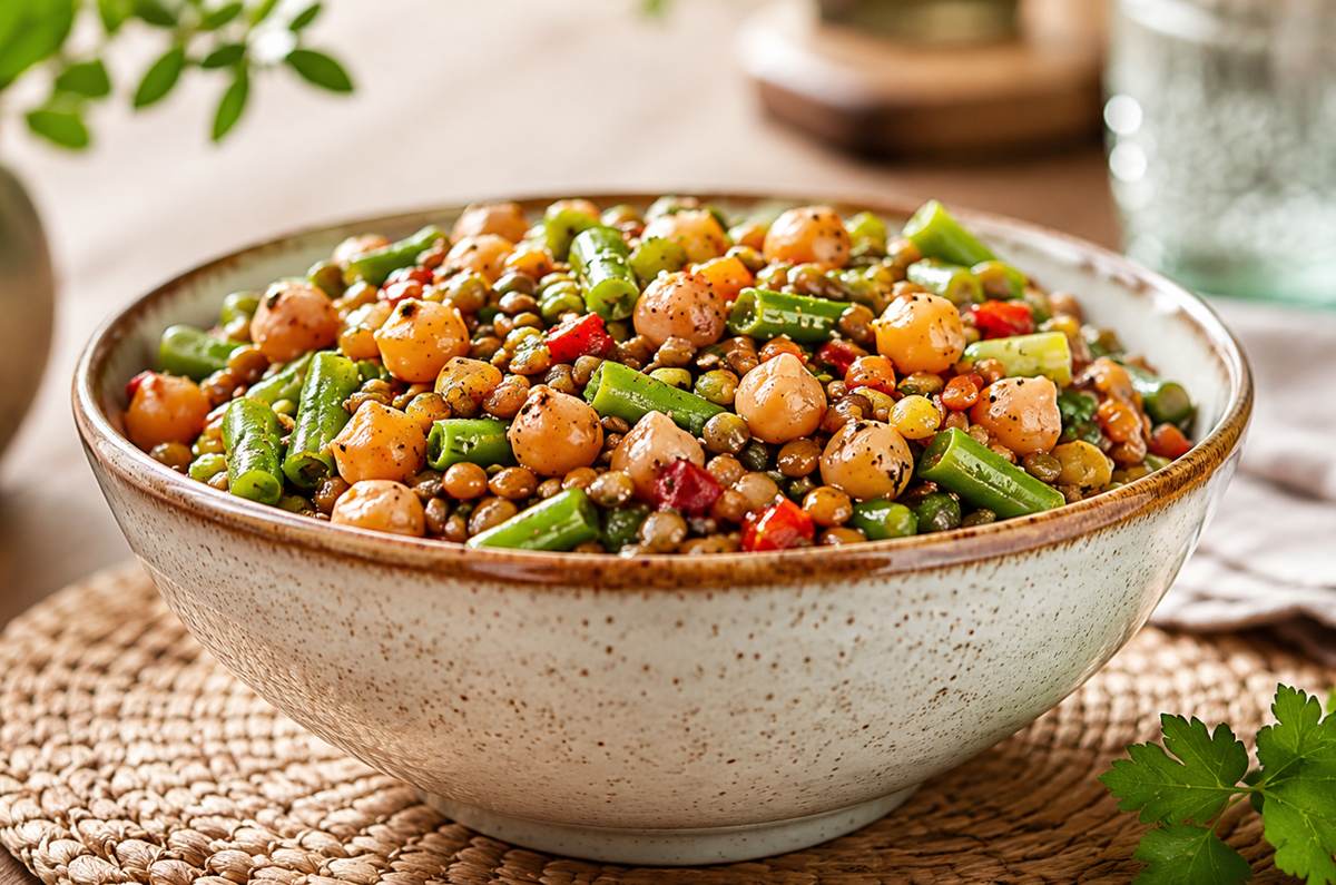 Receta de botana saludable de garbanzos, lentejas y chícharos con especias cajún