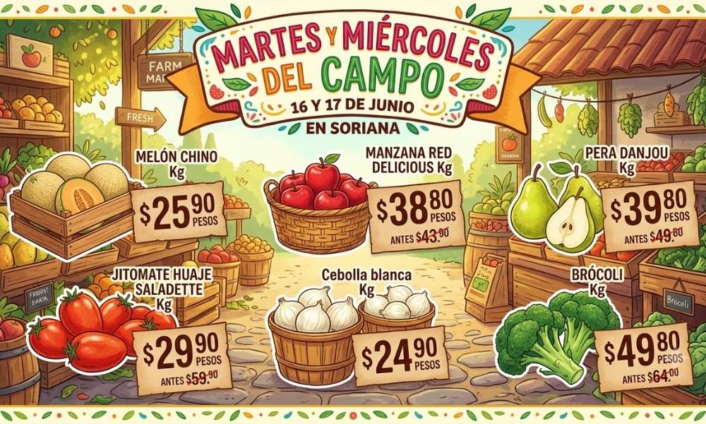 Martes y Miércoles del Campo en Soriana 16 y 17 de junio frutas y verduras