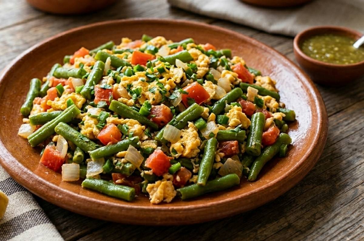 Receta de ejotes a la mexicana con huevo para preparar en 30 minutos