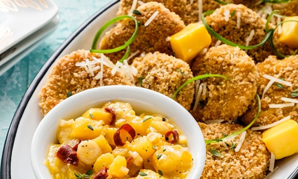 Receta de nuggets de pollo con chutney de mango