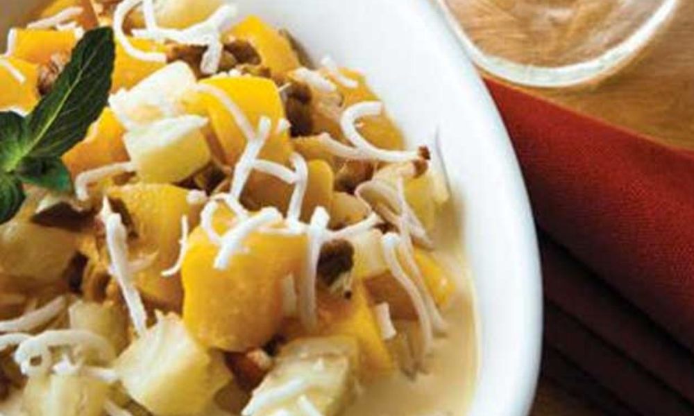 Receta de postre de duraznos en almíbar con coco