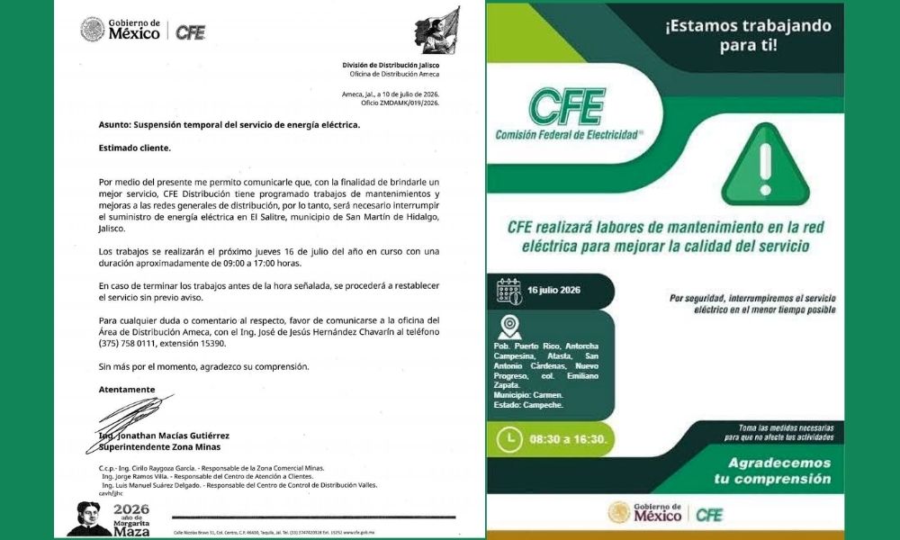 CFE apagón masivo Jalisco y Campeche.