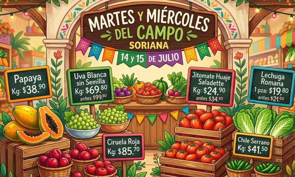 Martes y Miércoles del Campo Soriana 14 y 15 de julio Frutas y verduras