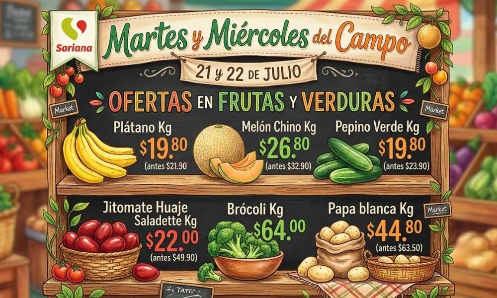 Martes y Miércoles del Campo Soriana 21 y 22 de julio Frutas y Verduras