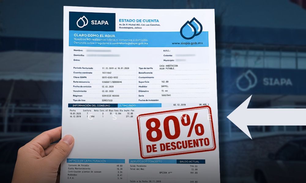 SIAPA recibo de agua descuento del 80%